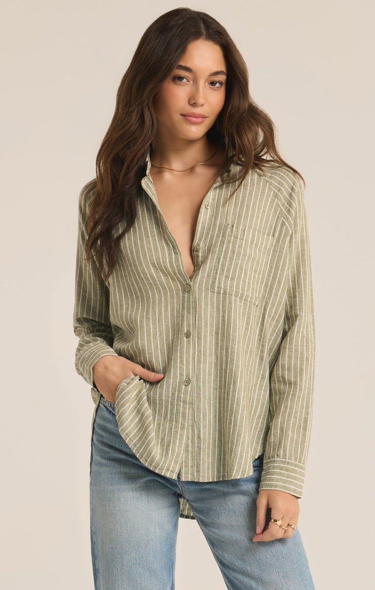 PERFECT LINEN STRIPE TOP - Uptown Boutique Ramona