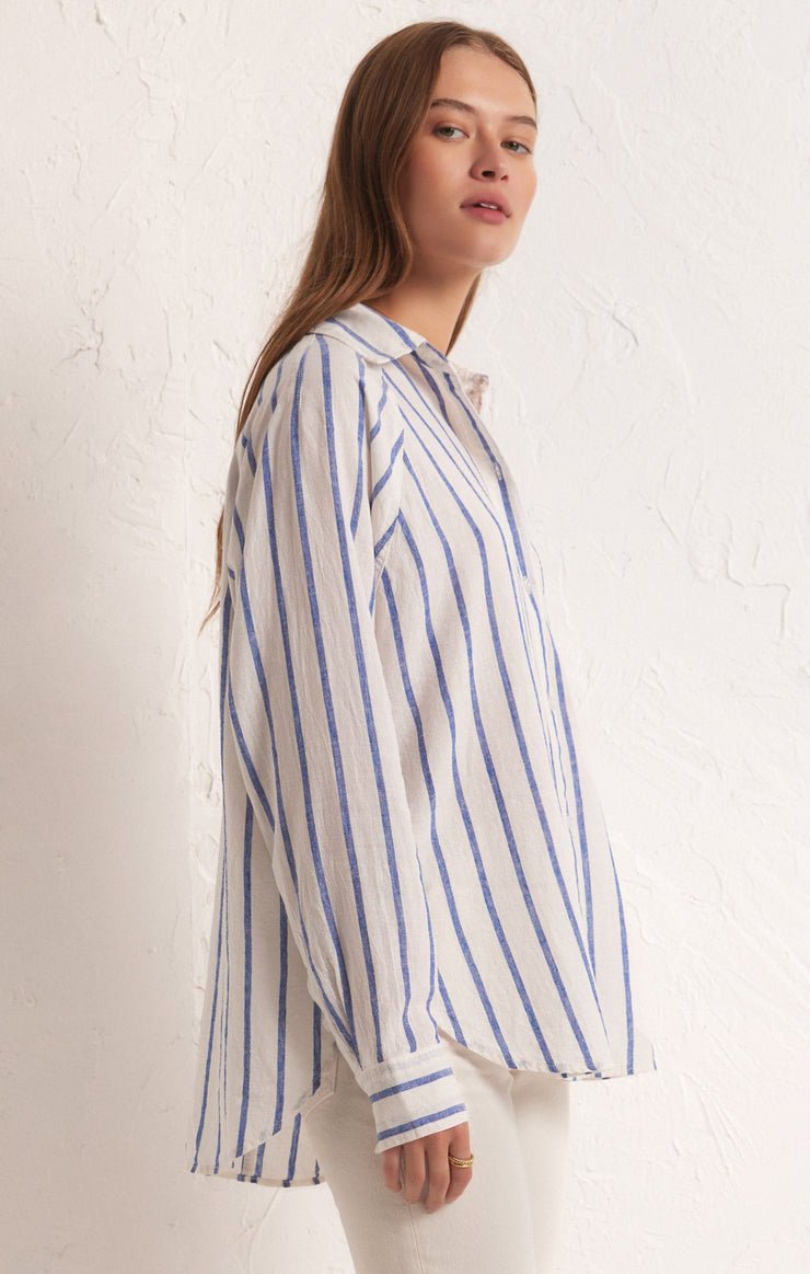 PERFECT LINEN STRIPE TOP - Uptown Boutique Ramona