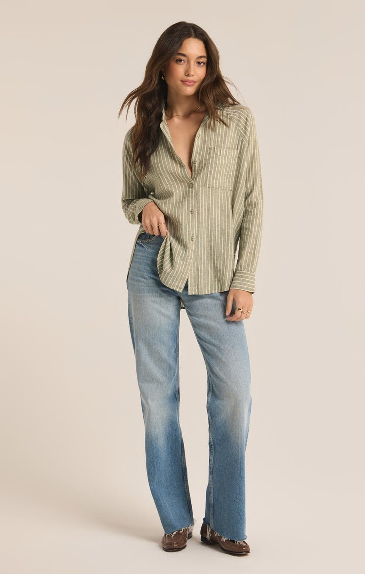 PERFECT LINEN STRIPE TOP - Uptown Boutique Ramona