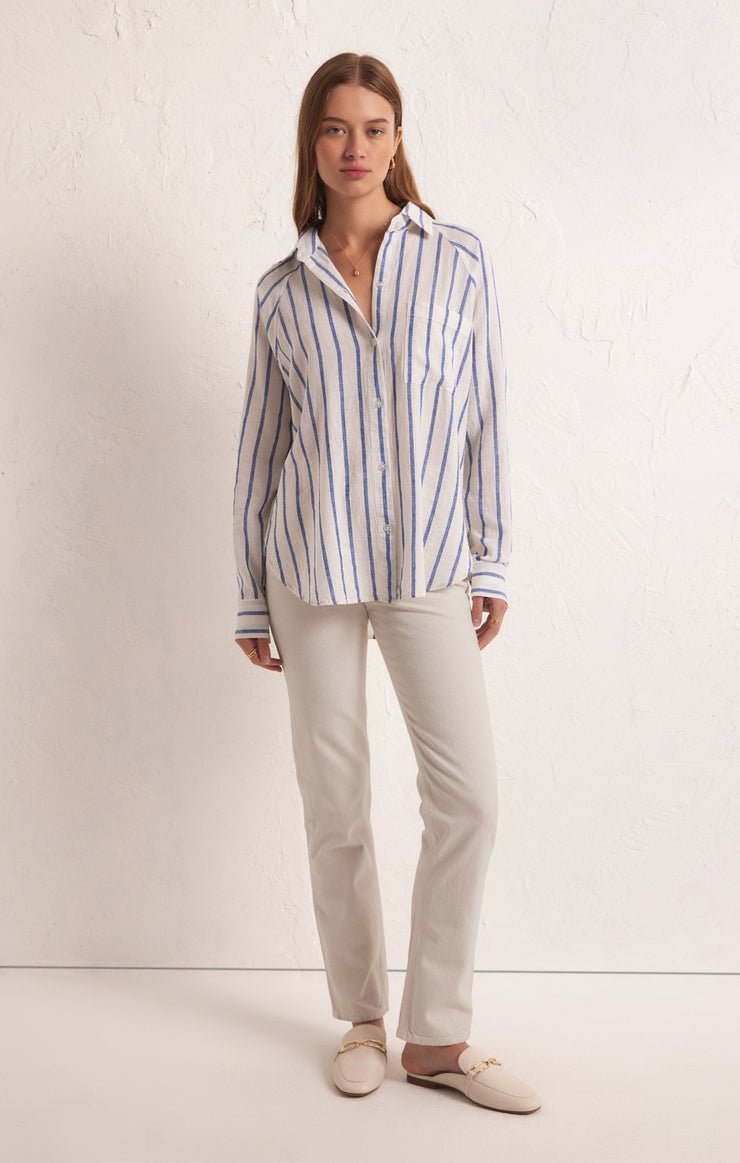 PERFECT LINEN STRIPE TOP - Uptown Boutique Ramona