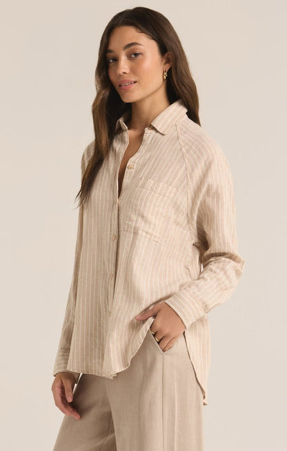 PERFECT LINEN STRIPE TOP - Uptown Boutique Ramona