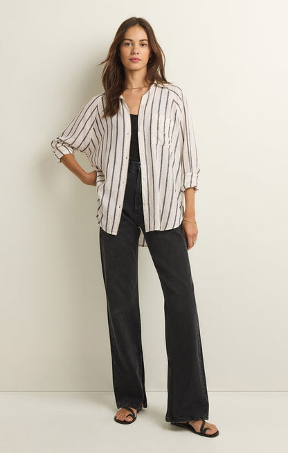 PERFECT LINEN STRIPE TOP - Uptown Boutique Ramona