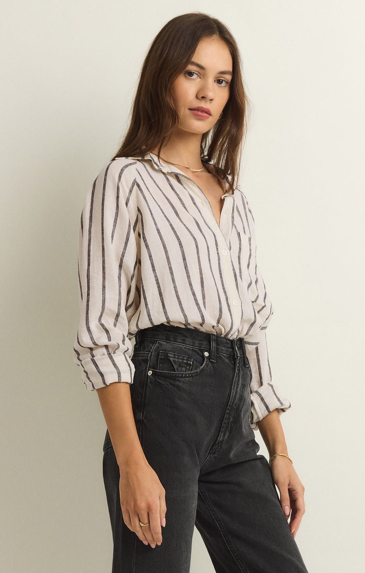 PERFECT LINEN STRIPE TOP - Uptown Boutique Ramona