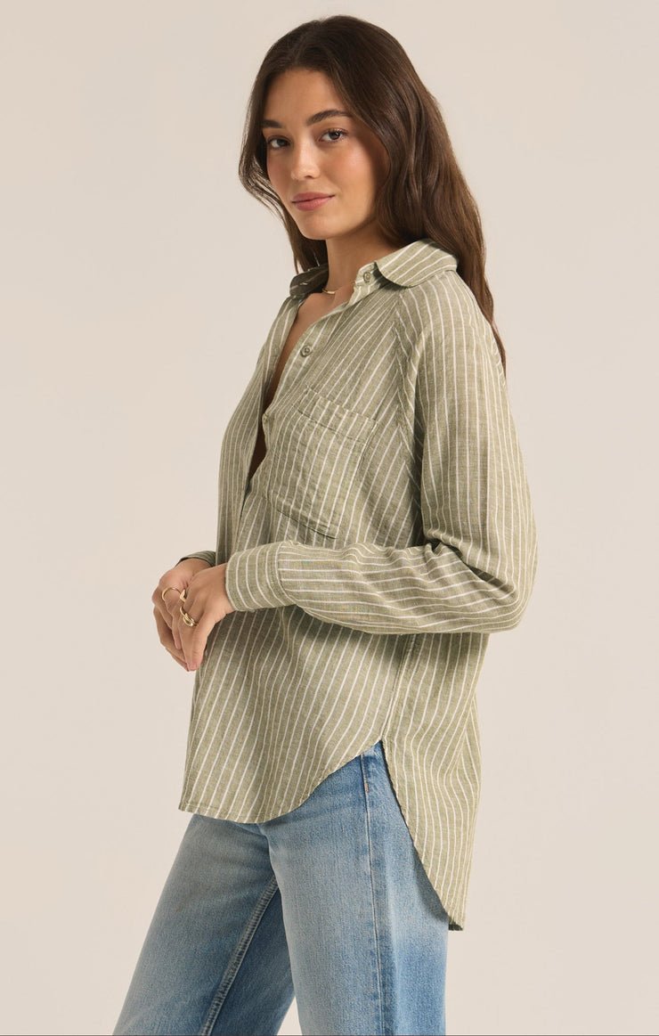 PERFECT LINEN STRIPE TOP - Uptown Boutique Ramona