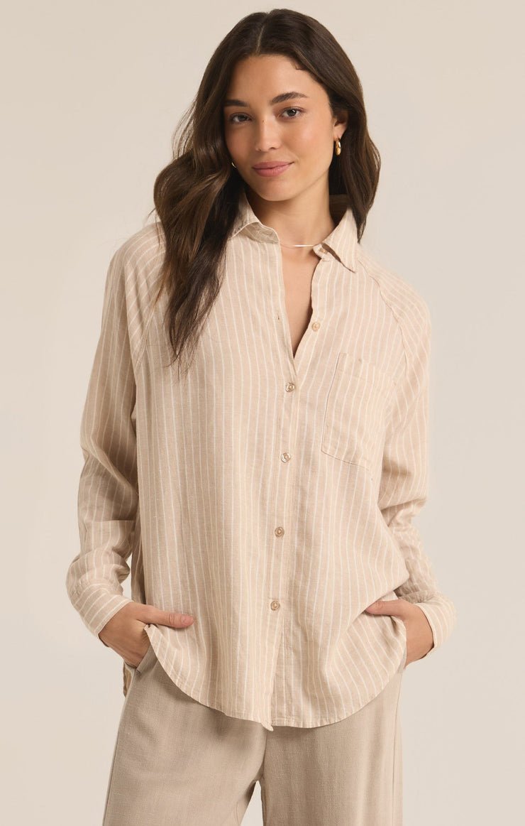 PERFECT LINEN STRIPE TOP - Uptown Boutique Ramona