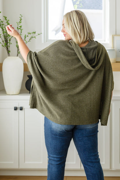 Perfectly Poised Hooded Poncho in Olive (Online Exclusive) - Uptown Boutique Ramona