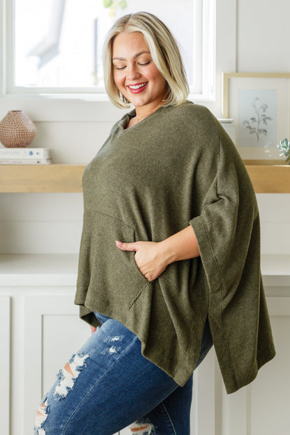 Perfectly Poised Hooded Poncho in Olive (Online Exclusive) - Uptown Boutique Ramona