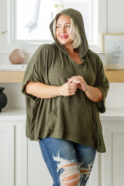 Perfectly Poised Hooded Poncho in Olive (Online Exclusive) - Uptown Boutique Ramona