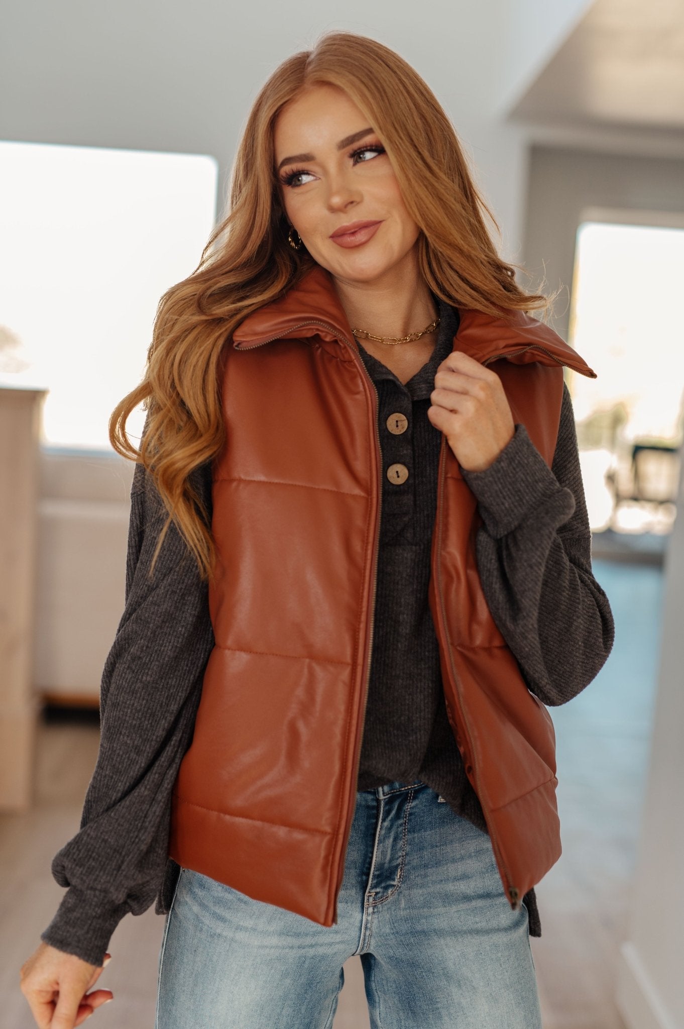 Persistence Pays Off Faux Leather Puffer Vest (Online Exclusive) - Uptown Boutique Ramona