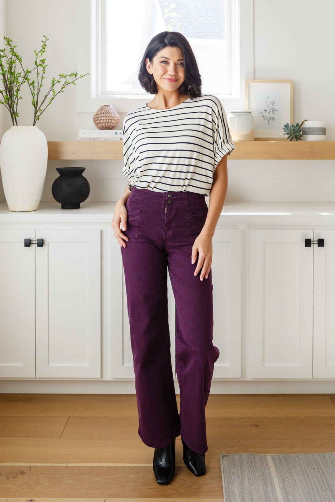 Petunia High Rise Wide Leg Jeans in Plum (Online Exclusive) - Uptown Boutique Ramona