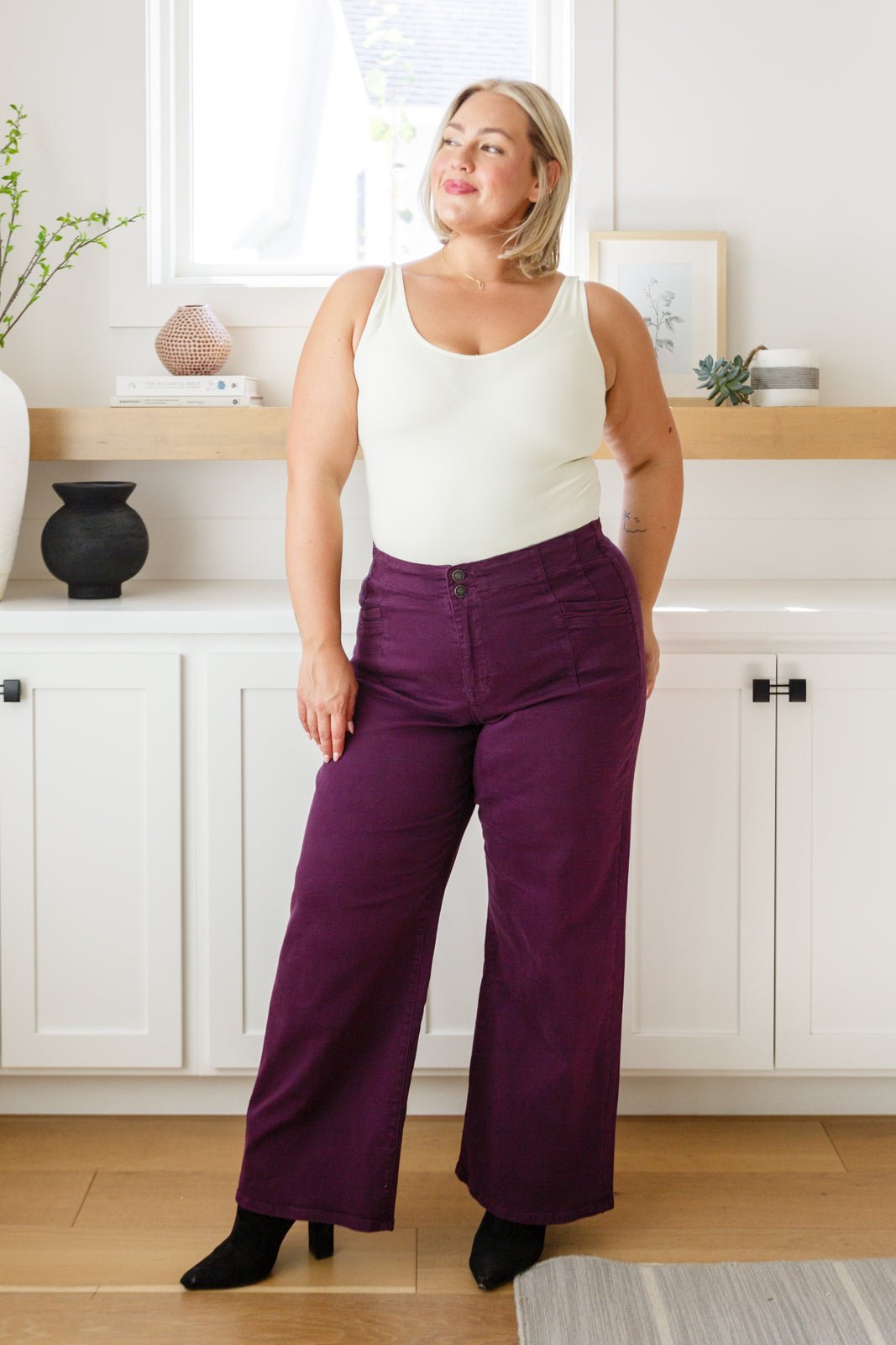 Petunia High Rise Wide Leg Jeans in Plum (Online Exclusive) - Uptown Boutique Ramona