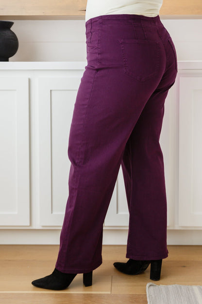 Petunia High Rise Wide Leg Jeans in Plum (Online Exclusive) - Uptown Boutique Ramona