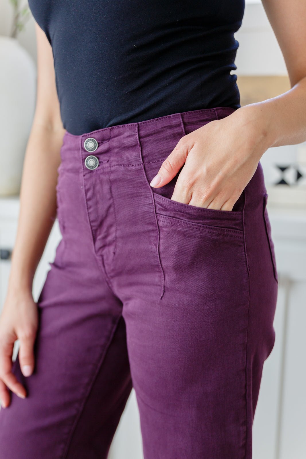 Petunia High Rise Wide Leg Jeans in Plum (Online Exclusive) - Uptown Boutique Ramona