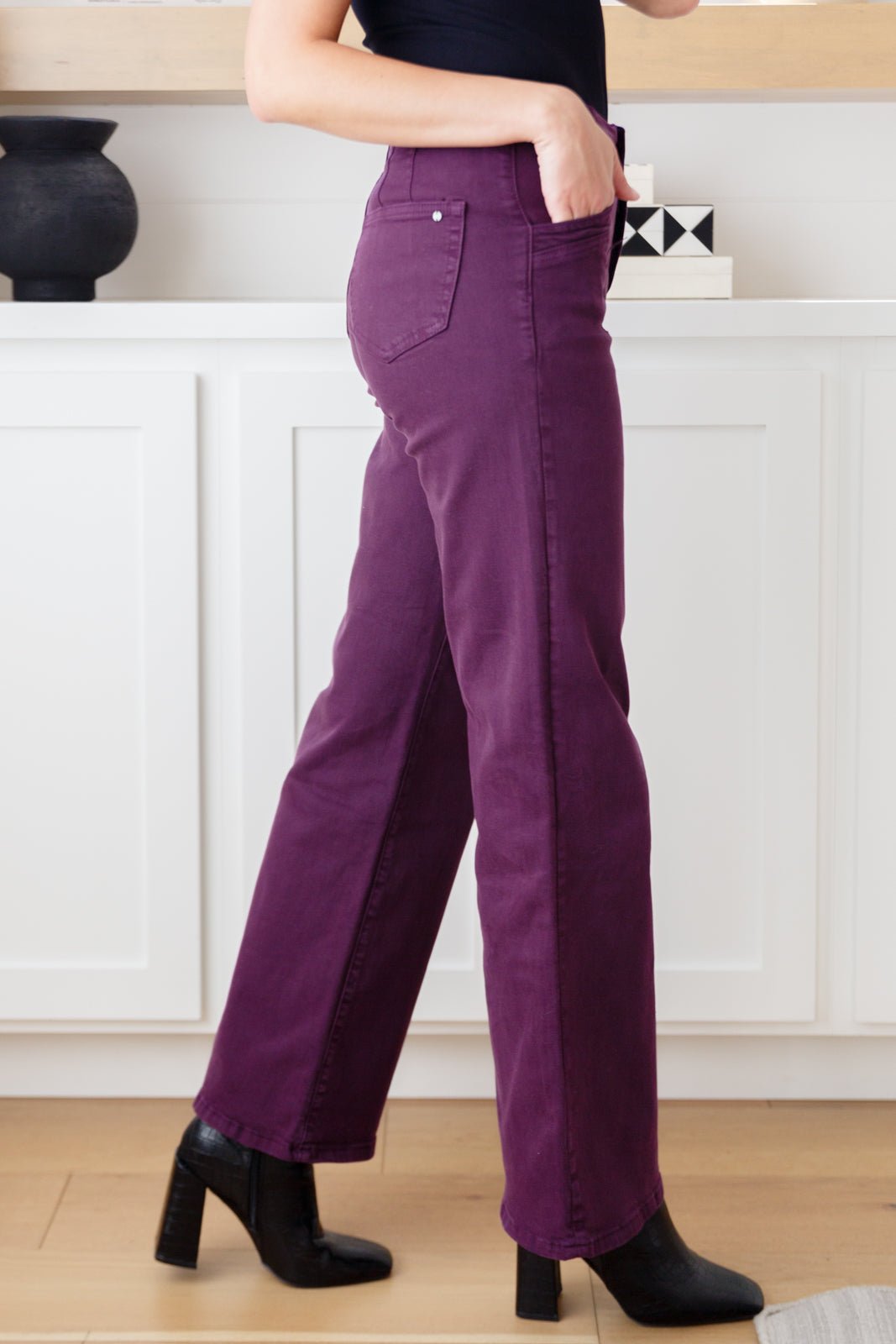 Petunia High Rise Wide Leg Jeans in Plum (Online Exclusive) - Uptown Boutique Ramona