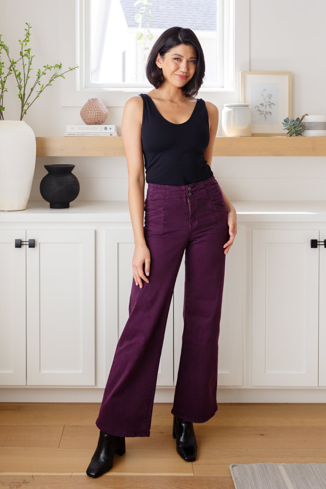 Petunia High Rise Wide Leg Jeans in Plum (Online Exclusive) - Uptown Boutique Ramona