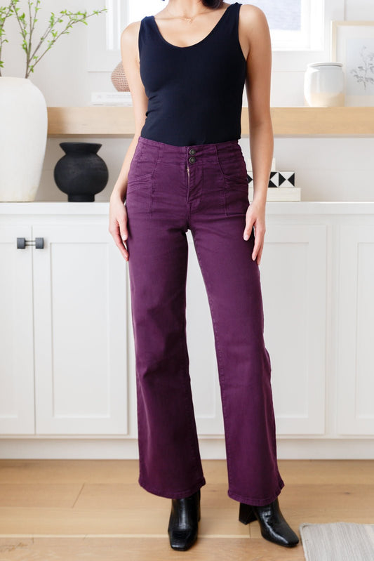 Petunia High Rise Wide Leg Jeans in Plum (Online Exclusive) - Uptown Boutique Ramona