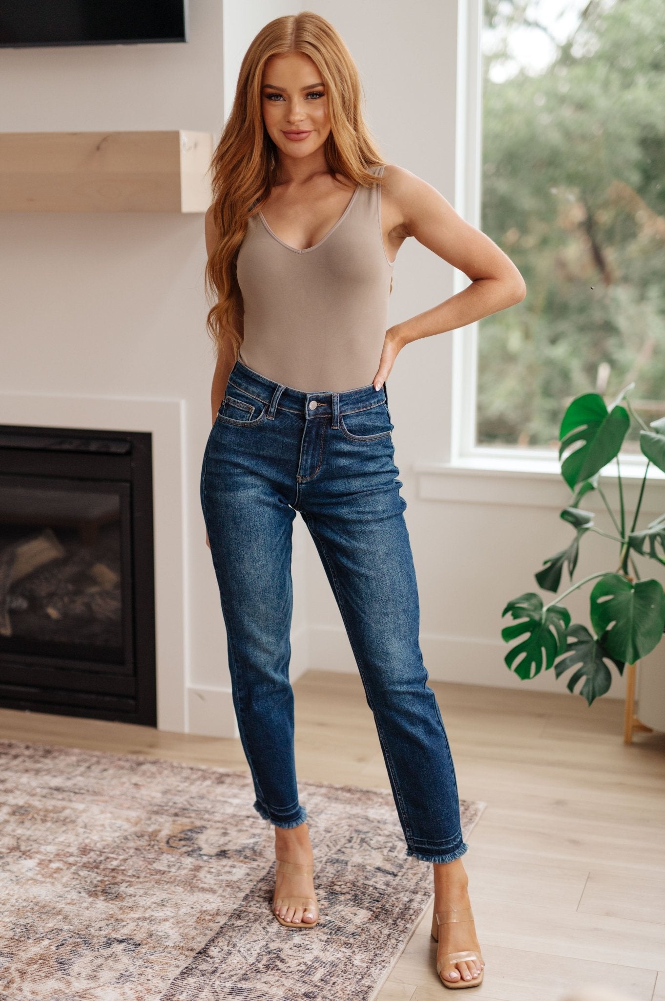 Phillipa High Rise Release Hem Slim Jeans (Online Exclusive) - Uptown Boutique Ramona