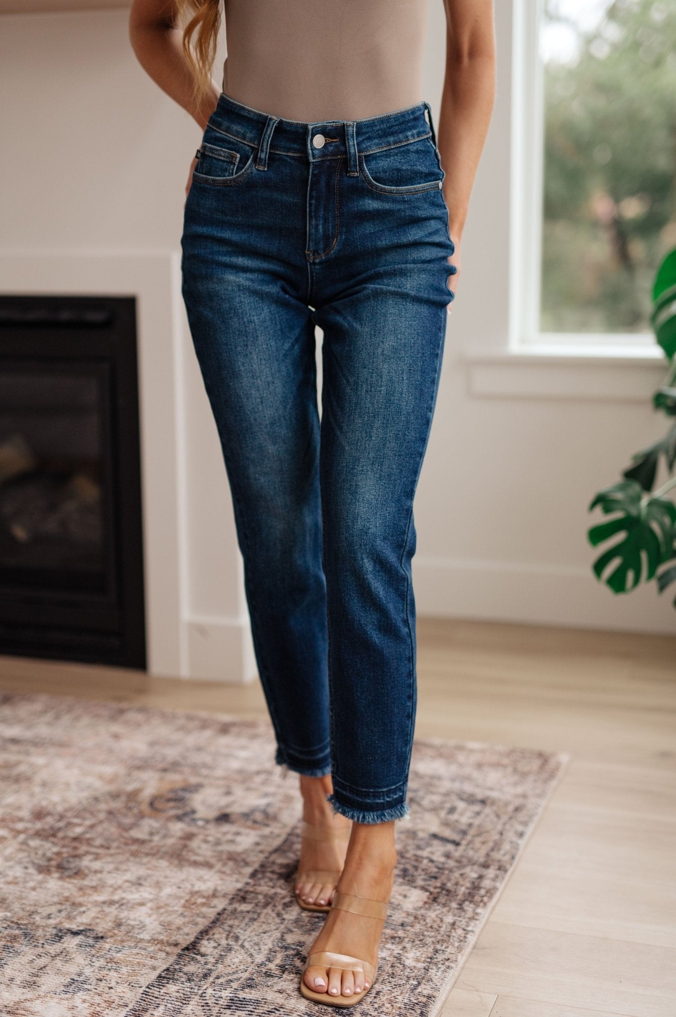 Phillipa High Rise Release Hem Slim Jeans (Online Exclusive) - Uptown Boutique Ramona