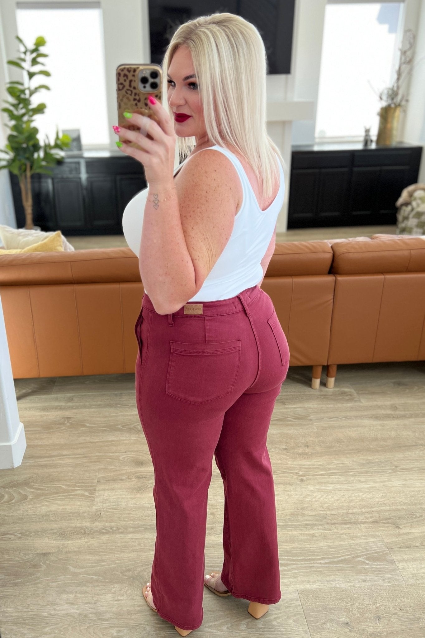 Phoebe High Rise Front Seam Straight Jeans in Burgundy (Online Exclusive) - Uptown Boutique Ramona