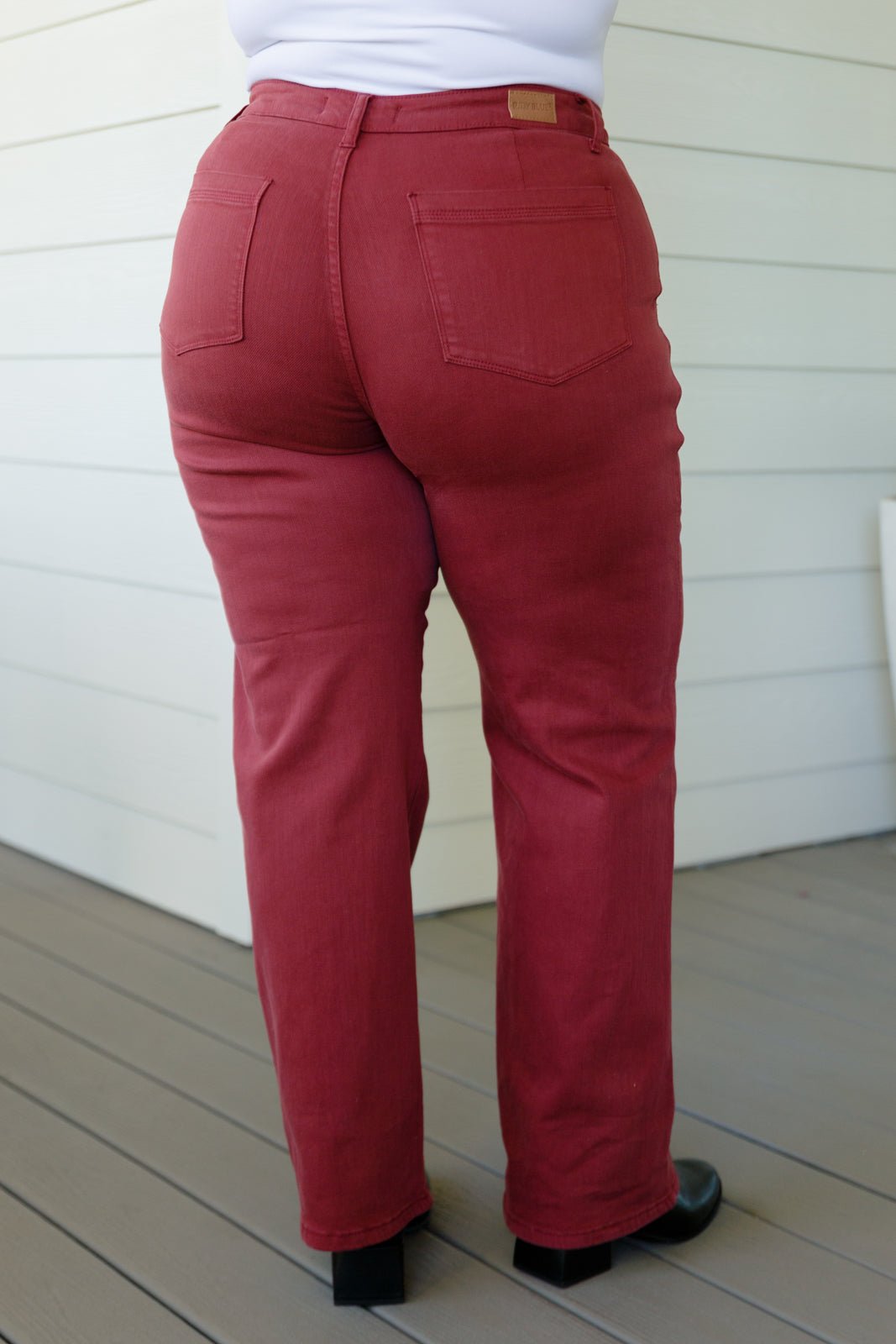 Phoebe High Rise Front Seam Straight Jeans in Burgundy (Online Exclusive) - Uptown Boutique Ramona