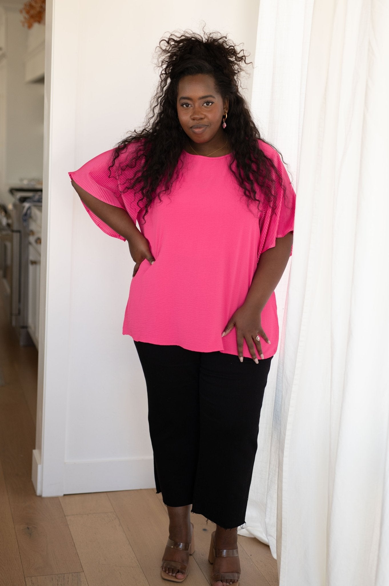 Pink and Perfect Ruffle Sleeve Top (Online Exclusive) - Uptown Boutique Ramona