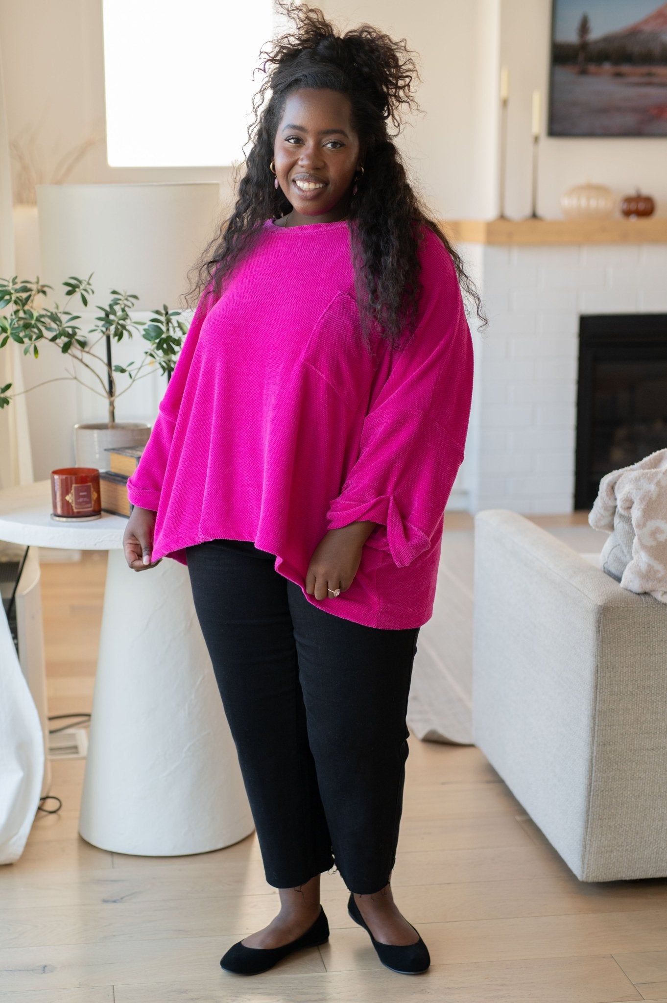 Pink Thoughts Chenille Blouse (Online Exclusive) - Uptown Boutique Ramona