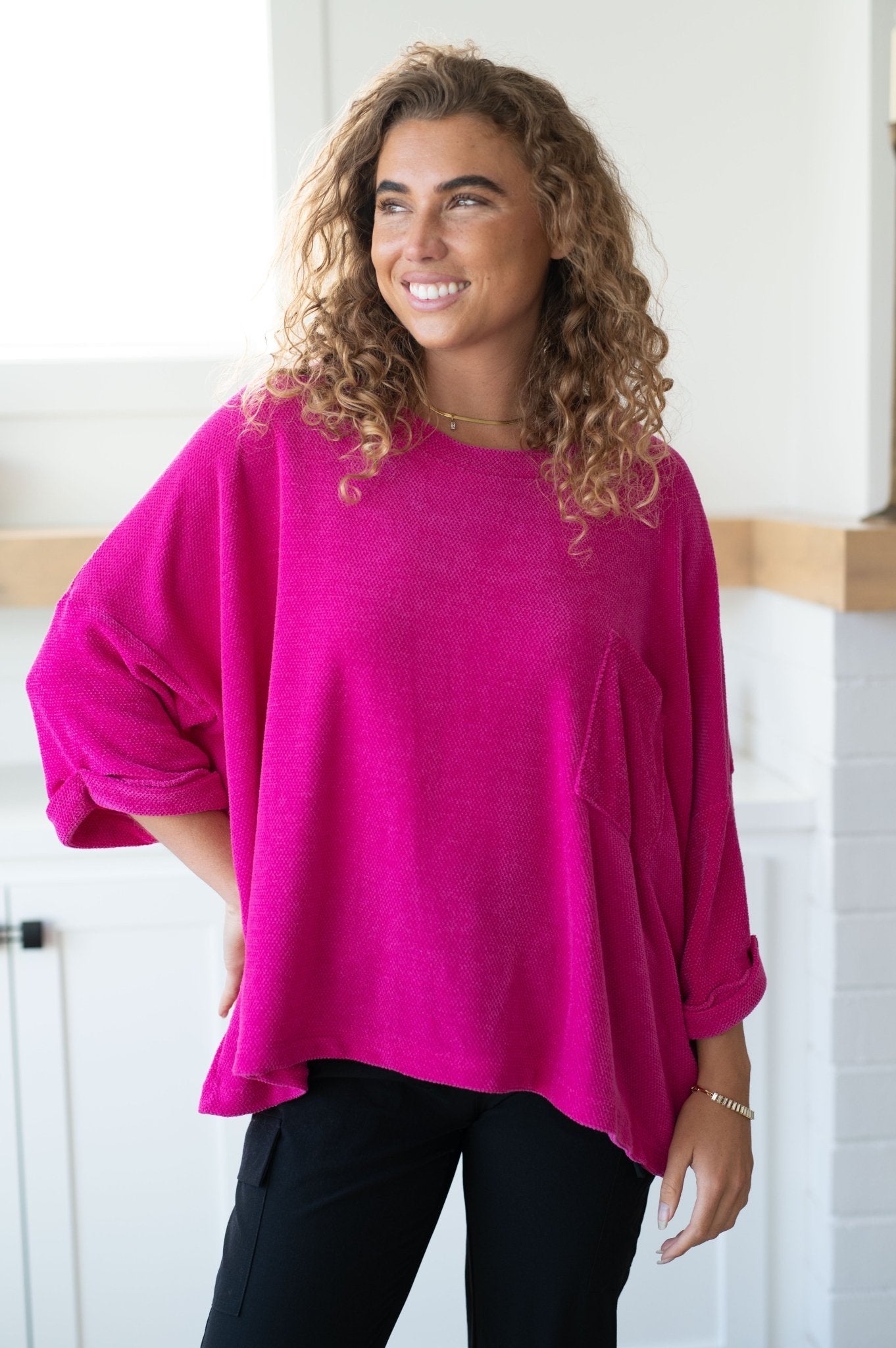 Pink Thoughts Chenille Blouse (Online Exclusive) - Uptown Boutique Ramona