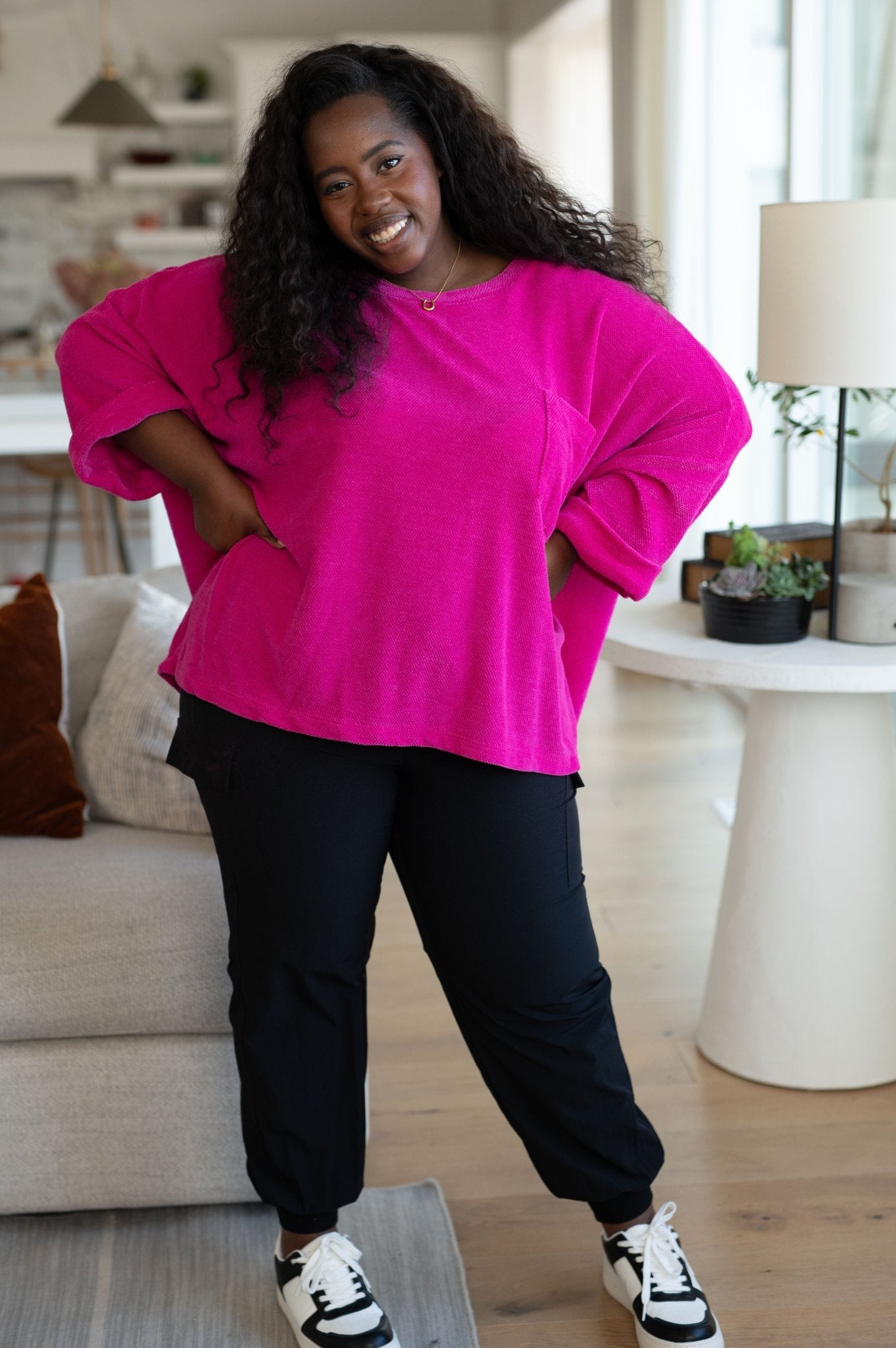 Pink Thoughts Chenille Blouse (Online Exclusive) - Uptown Boutique Ramona