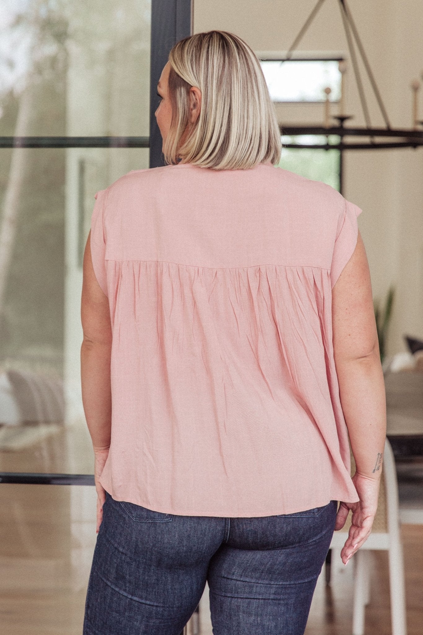 Pleat Detail Button Up Blouse in Pink - Uptown Boutique Ramona