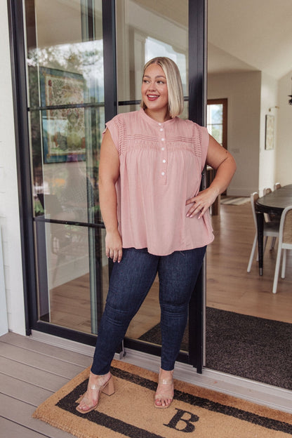 Pleat Detail Button Up Blouse in Pink - Uptown Boutique Ramona