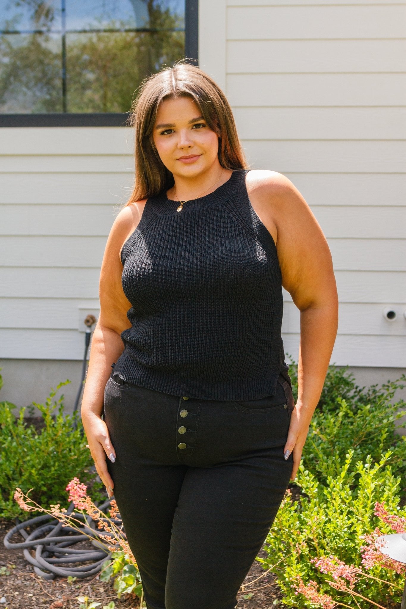 Previous Engagement Halter Neck Sweater Tank in Black - Uptown Boutique Ramona