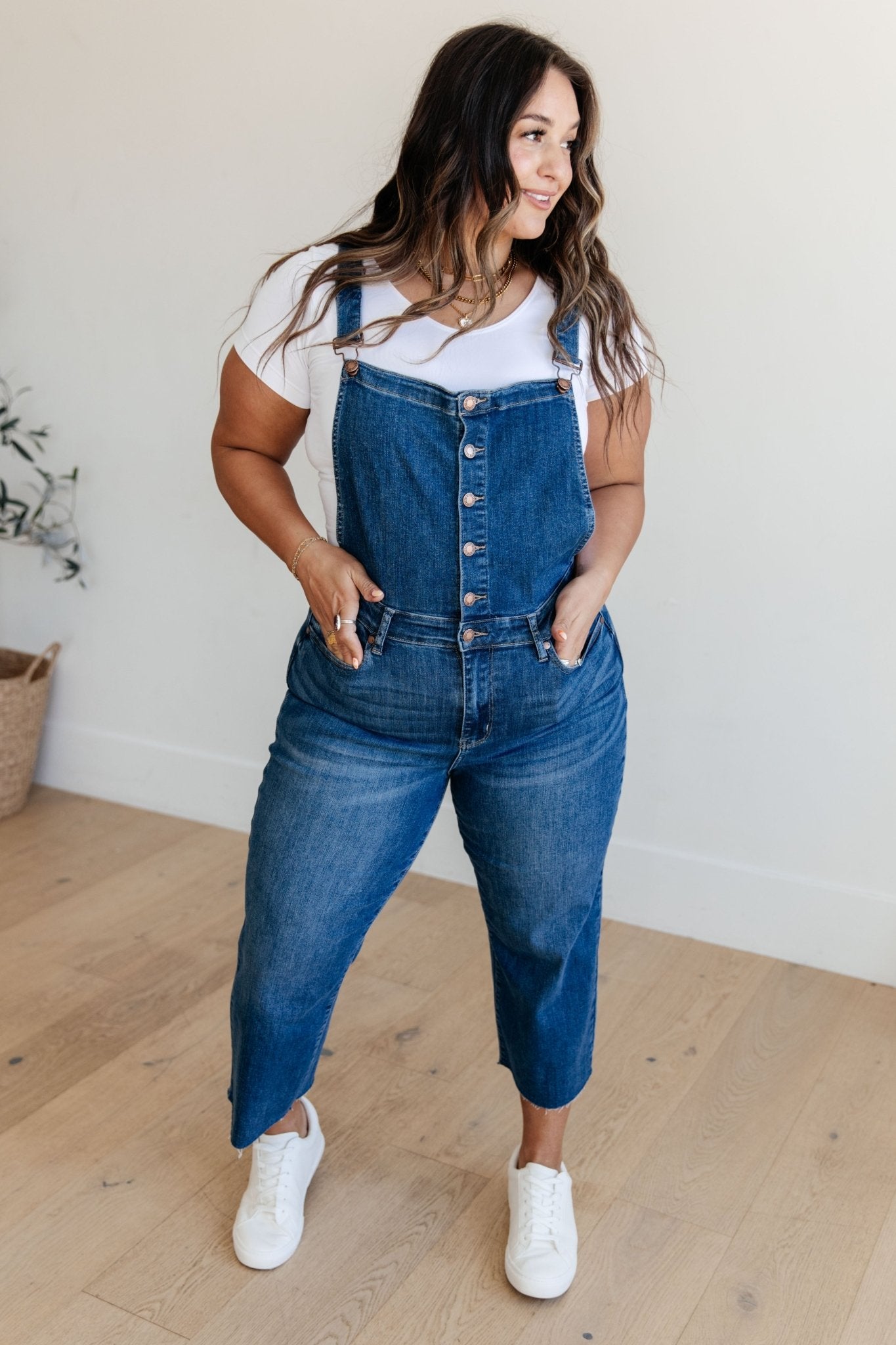 Priscilla High Rise Crop Wide Leg Denim Overalls (Online Exclusive) - Uptown Boutique Ramona