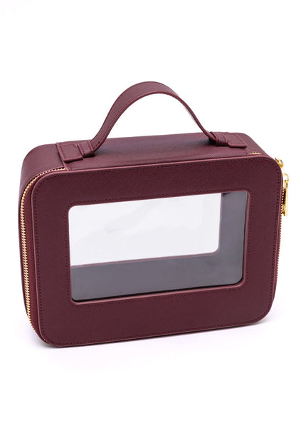 PU Leather Travel Cosmetic Case in Wine (Online Exclusive) - Uptown Boutique Ramona