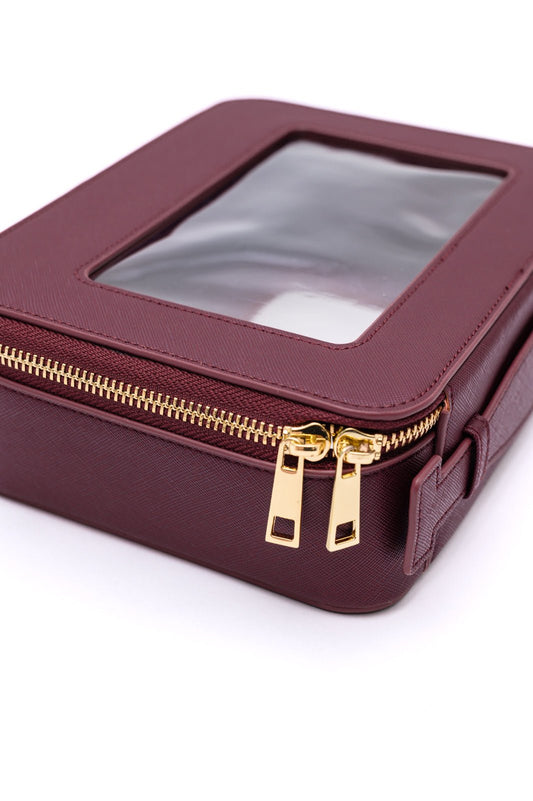 PU Leather Travel Cosmetic Case in Wine (Online Exclusive) - Uptown Boutique Ramona