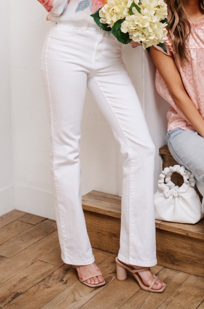 Pure White High Waist Boot Cut Jeans (Online Exclusives) - Uptown Boutique Ramona