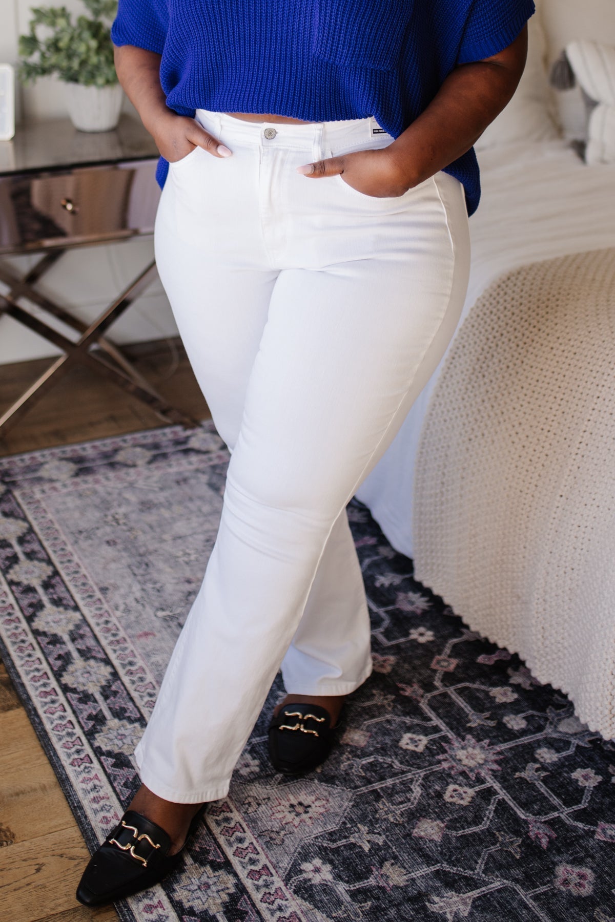 Pure White High Waist Boot Cut Jeans (Online Exclusives) - Uptown Boutique Ramona