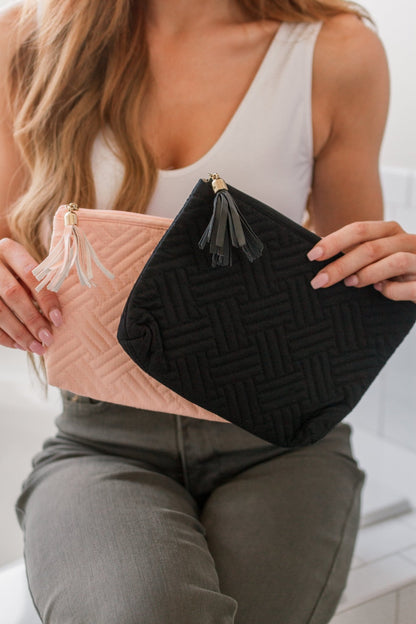 Quilted Travel Zip Pouch in Black (Online Exclusive) - Uptown Boutique Ramona