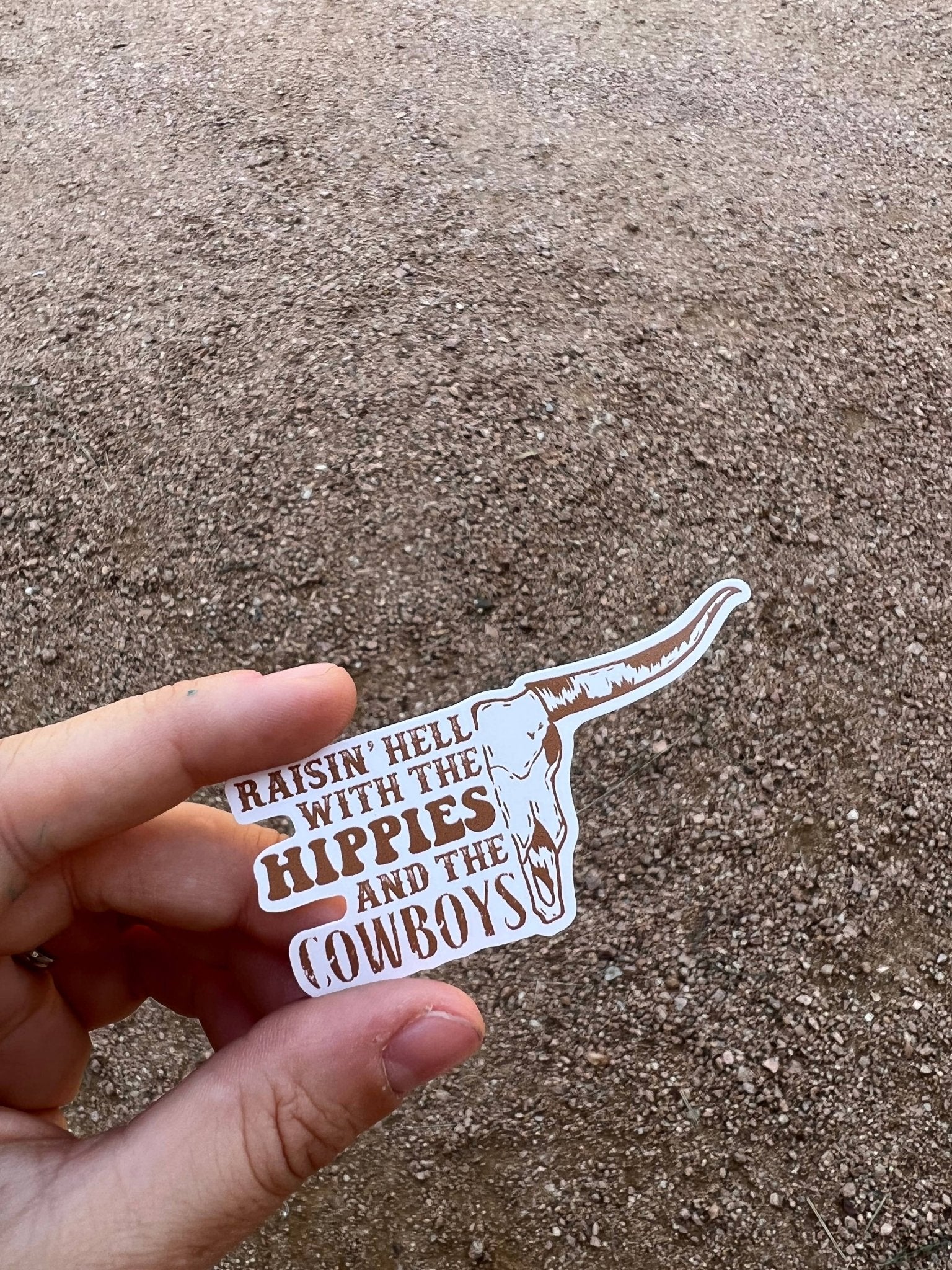 Raisin Hell with Hippies and Cowboys Sticker - Uptown Boutique Ramona