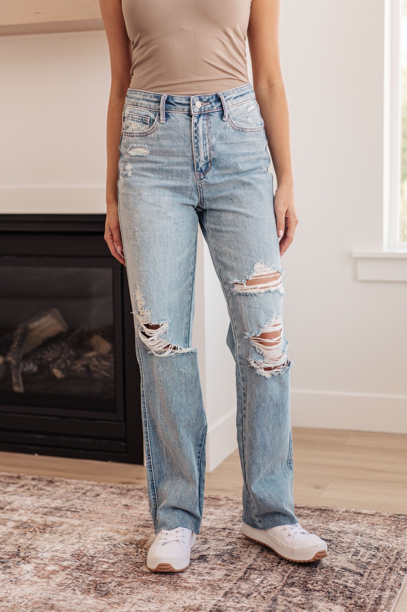 Ramona High Rise Rigid Magic Destroyed Straight Jeans (Online Exclusive) - Uptown Boutique Ramona