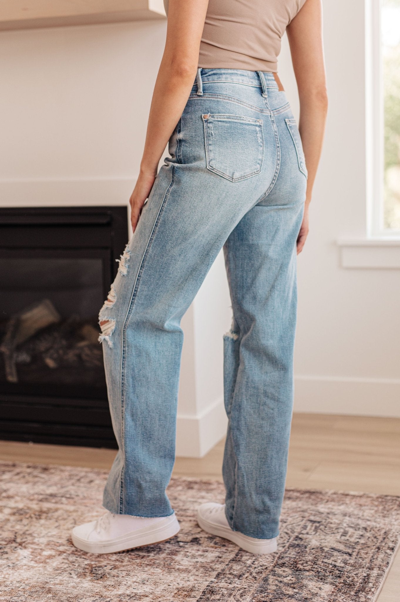 Ramona High Rise Rigid Magic Destroyed Straight Jeans (Online Exclusive) - Uptown Boutique Ramona