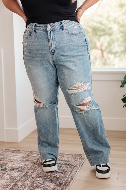 Ramona High Rise Rigid Magic Destroyed Straight Jeans (Online Exclusive) - Uptown Boutique Ramona