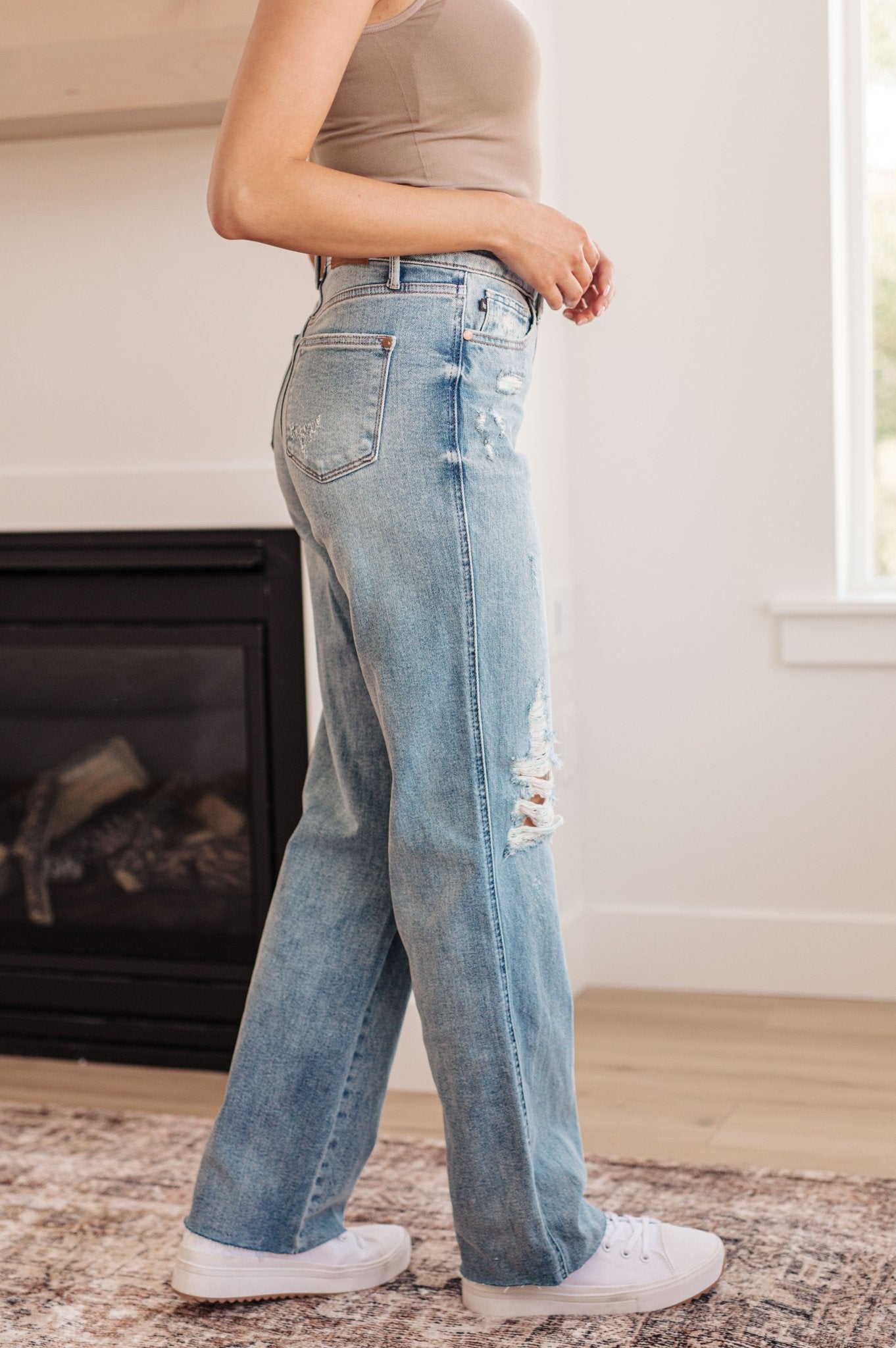 Ramona High Rise Rigid Magic Destroyed Straight Jeans (Online Exclusive) - Uptown Boutique Ramona