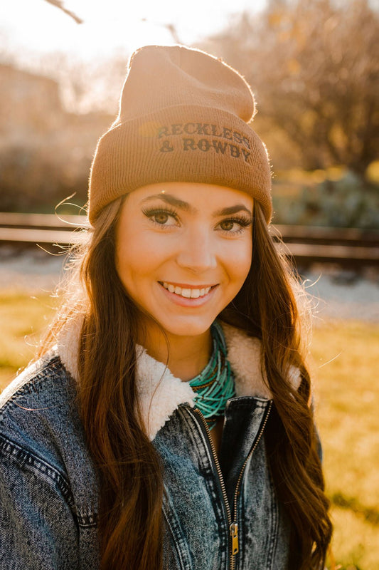 Reckless & Rowdy Knit Embroidered Beanie - Uptown Boutique Ramona