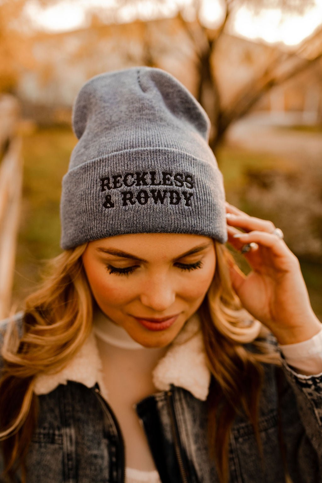 Reckless & Rowdy Knit Embroidered Beanie - Uptown Boutique Ramona
