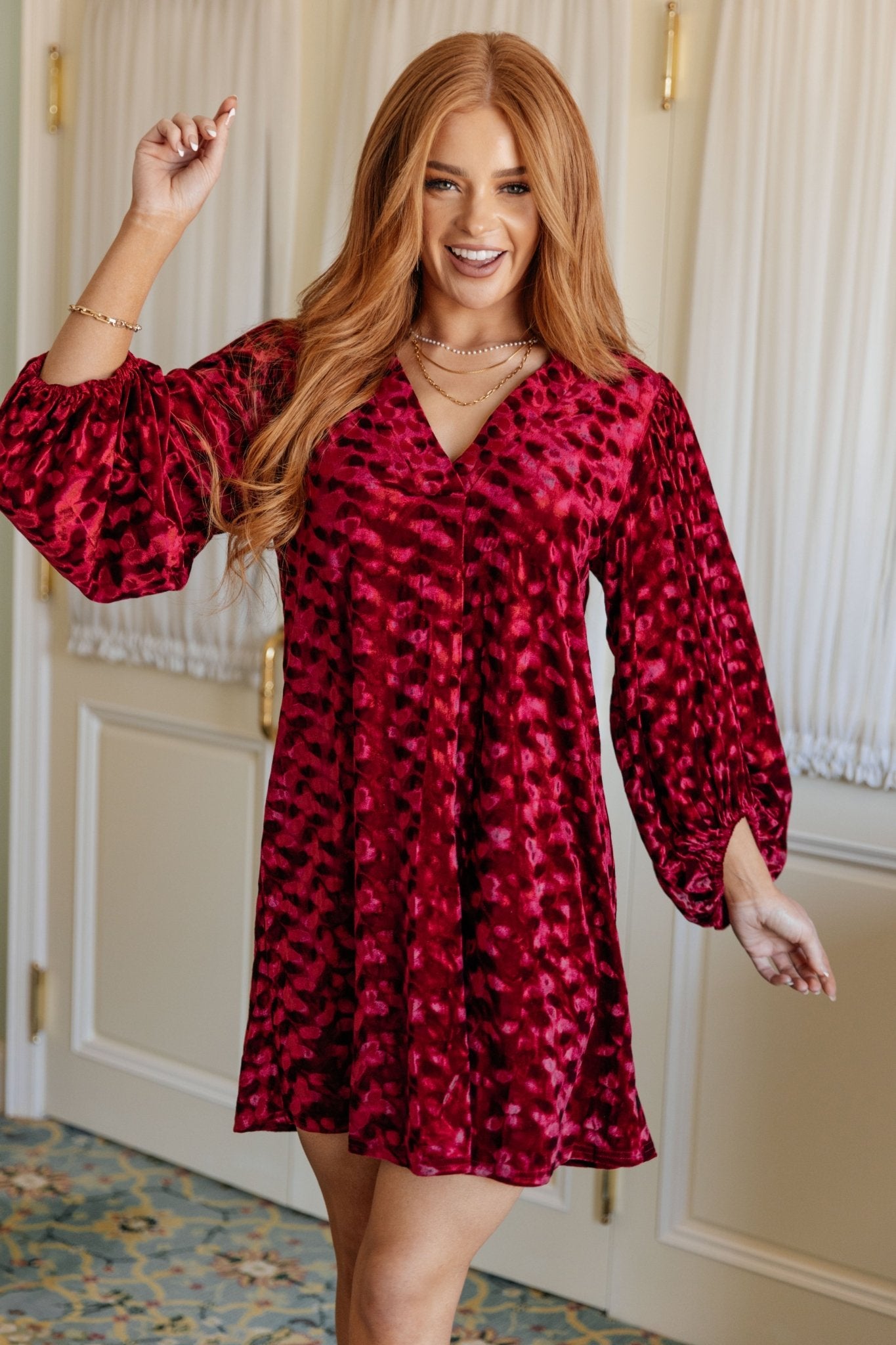 Regal Radiance V - Neck Velvet Dress (Online Exclusive) - Uptown Boutique Ramona