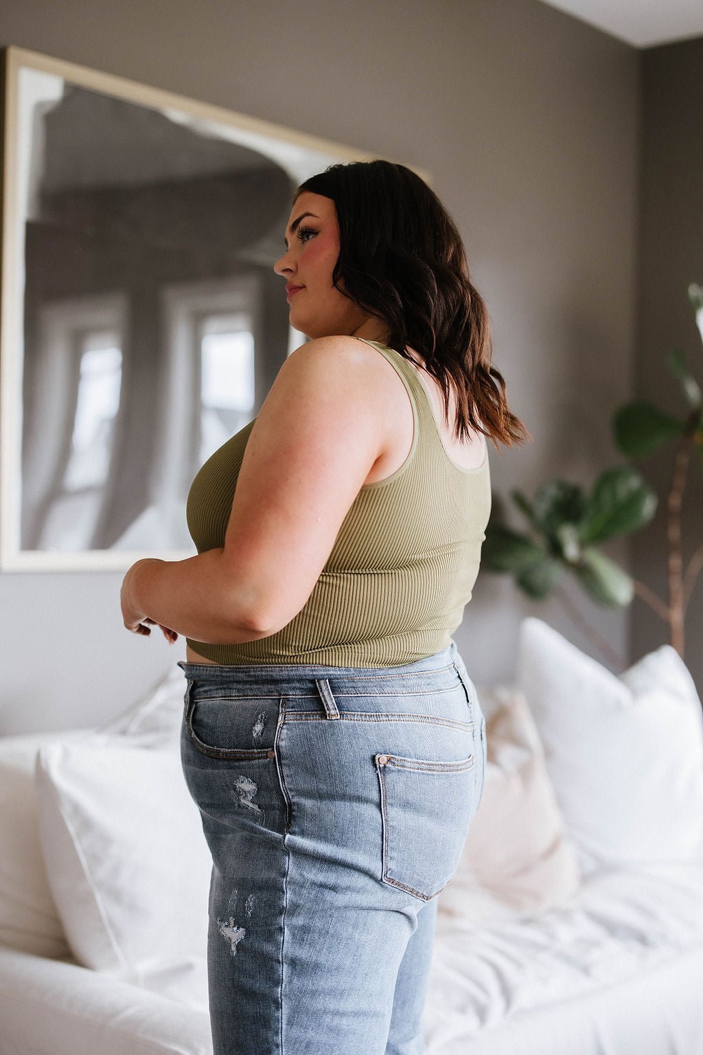 Relevant Ribbed Seamless Reversible Tank in Moss (Online Exclusive) - Uptown Boutique Ramona