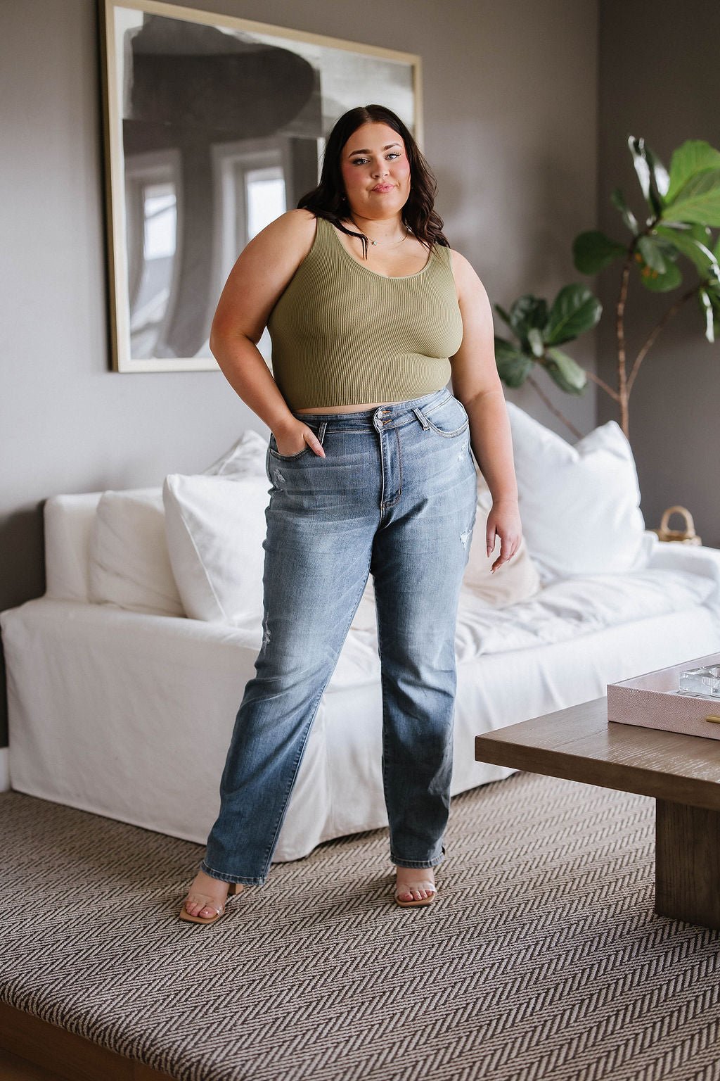 Relevant Ribbed Seamless Reversible Tank in Moss (Online Exclusive) - Uptown Boutique Ramona