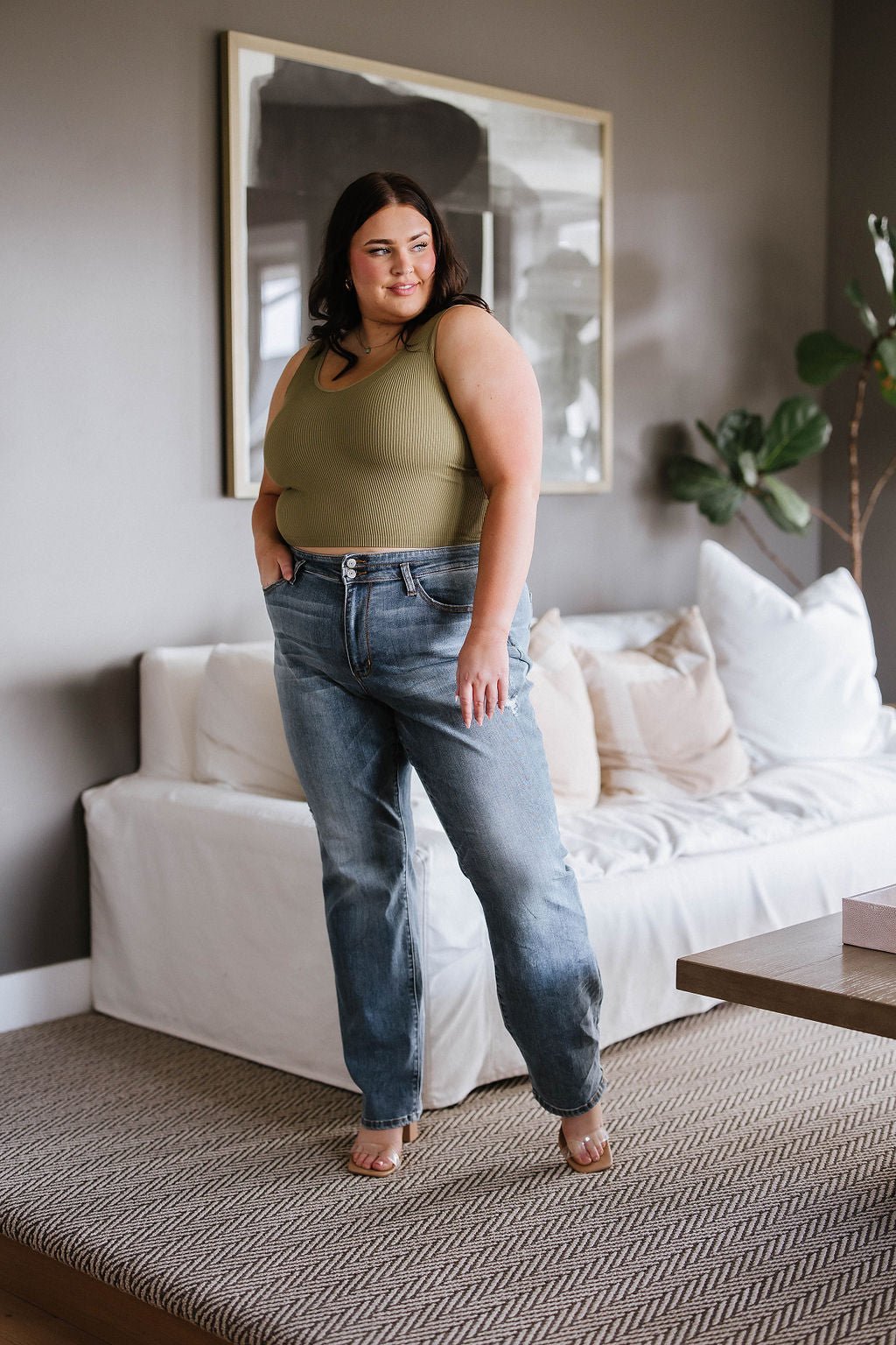 Relevant Ribbed Seamless Reversible Tank in Moss (Online Exclusive) - Uptown Boutique Ramona