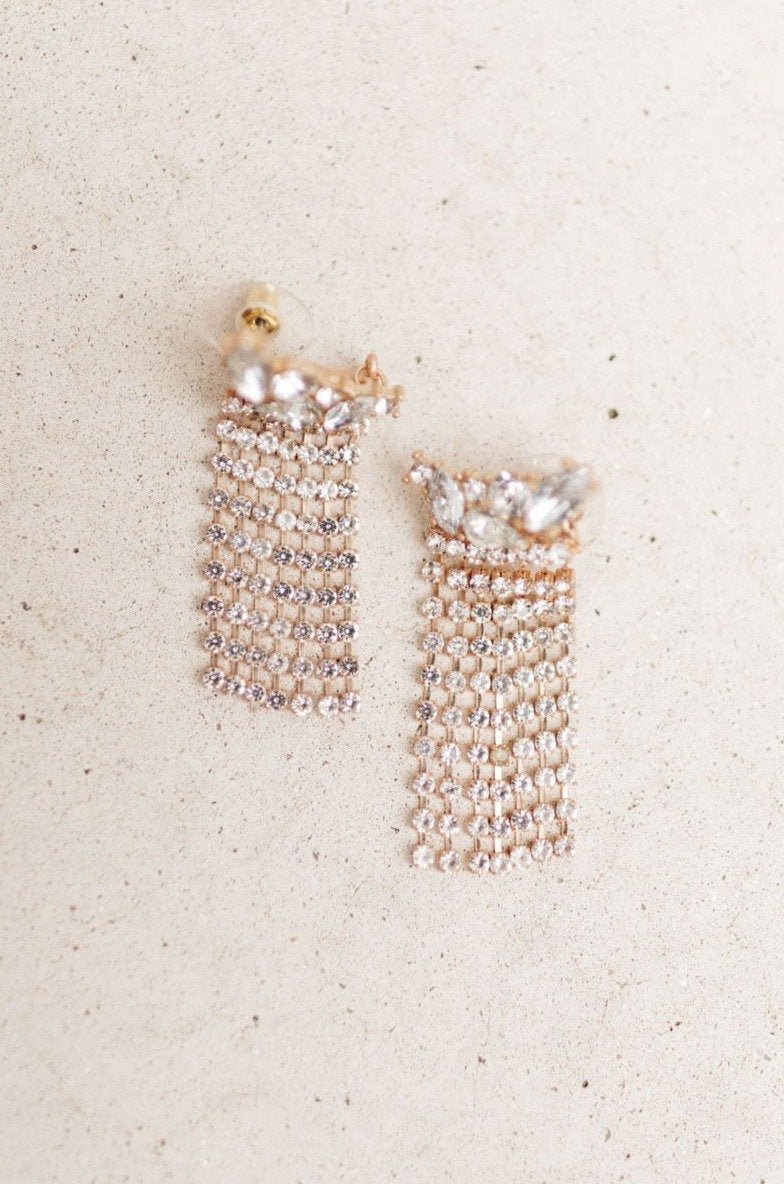 Rhinestone Fringe Earrings (Online Exclusive) - Uptown Boutique Ramona