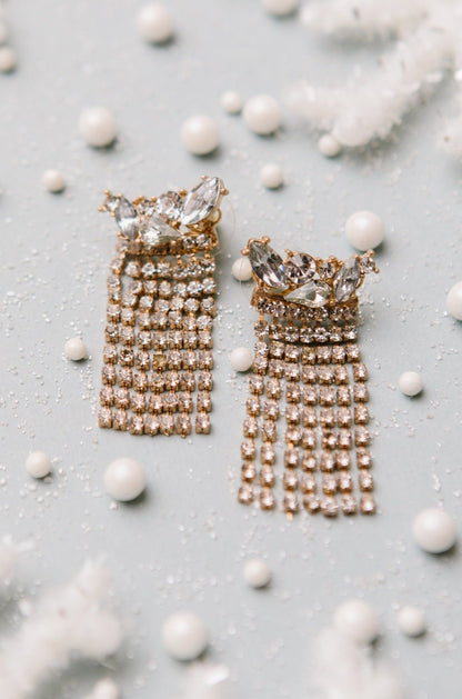 Rhinestone Fringe Earrings (Online Exclusive) - Uptown Boutique Ramona